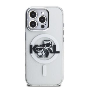 Karl Lagerfeld IML Glitter Karl and Choupette Sketch MagSafe dėklas Apple iPhone 16 Pro Max skaidrus - Image 2