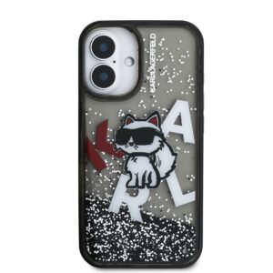 Karl Lagerfeld Liquid Glitter Scattered Choupette dėklas Apple iPhone 16 juodos spalvos - Image 2