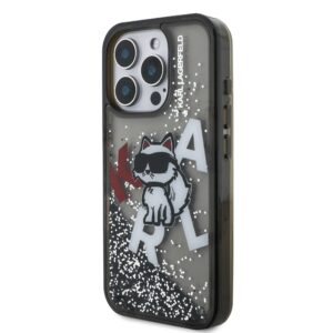 Karl Lagerfeld Liquid Glitter Scattered Choupette dėklas Apple iPhone 16 Pro juodos spalvos - Image 1