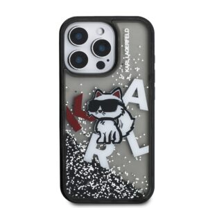 Karl Lagerfeld Liquid Glitter Scattered Choupette dėklas Apple iPhone 16 Pro juodos spalvos - Image 2