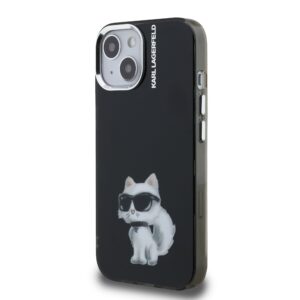 Karl Lagerfeld IML Aquarelle Choupette dėklas Apple iPhone 15 juodos spalvos