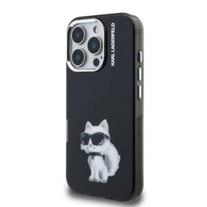 Karl Lagerfeld IML Aquarelle Choupette dėklas Apple iPhone 16 Pro juodos spalvos