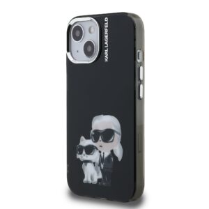 Karl Lagerfeld IML Aquarelle Karl and Choupette dėklas Apple iPhone 15 juodos spalvos