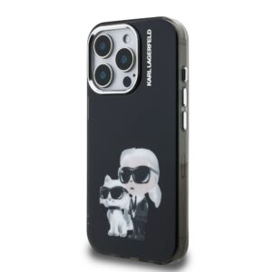 Karl Lagerfeld IML Aquarelle Karl and Choupette dėklas Apple iPhone 15 Pro juodos spalvos