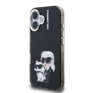 Karl Lagerfeld IML Aquarelle Karl and Choupette dėklas Apple iPhone 16 juodos spalvos