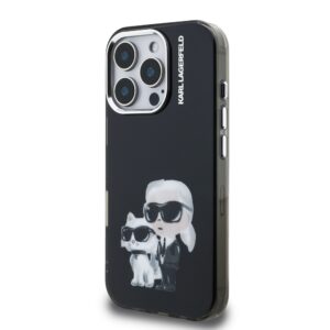 Karl Lagerfeld IML Aquarelle Karl and Choupette dėklas Apple iPhone 16 Pro Max juodos spalvos