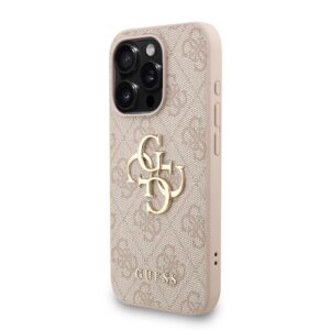 Guess PU 4G Metal Logo Strap dėklas skirtas Apple iPhone 15 Pro rožinės spalvos - Image 1