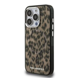 Karl Lagerfeld IML Leopard MagSafe dėklas Apple iPhone 15 Pro rudos spalvos