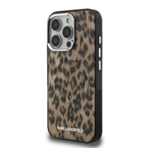 Karl Lagerfeld IML Leopard MagSafe dėklas Apple iPhone 16 Pro rudos spalvos