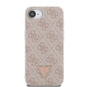 Guess PU 4G Strass Triangle Metal Logo dėklas Apple iPhone 16e rožinės spalvos - Image 2