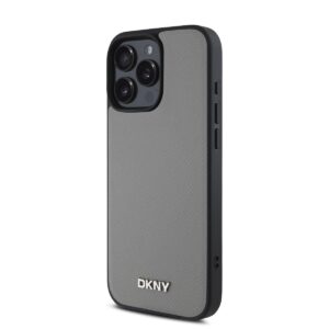 DKNY PU Leather Silver Metal Logo Magsafe dėklas skirtas Apple iPhone 16 Pro Max pilkos spalvos - Image 2
