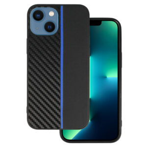 Tel Protect CARBON Dėklas skirtas Apple iPhone 13 Mini juodos spalvos su mėlynos spalvos virvele - Image 1