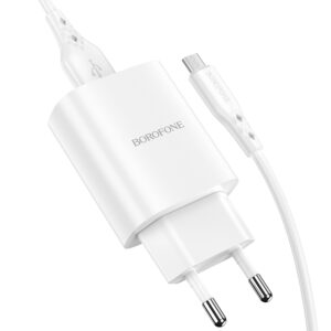 Borofone laidinis įkroviklis BN1 Innovative - USB - 2,1A su kabeliu USB į Micro USB baltos spalvos