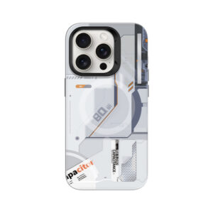 Benks Magnetic Mecha Series dėklas skirtas Apple iPhone 15 Pro baltos spalvos
