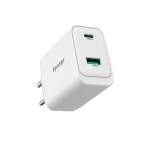Adapteris Sponge C2 45W GaN, USB-C/USB-A, balta