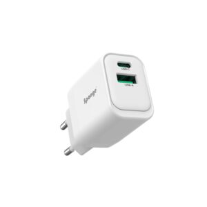 Adapteris Sponge C1 22.5W GaN, USB-C/USB-A, balta
