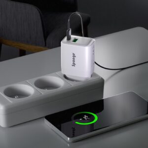 Adapteris Sponge C1 22.5W GaN, USB-C/USB-A, balta - Image 2