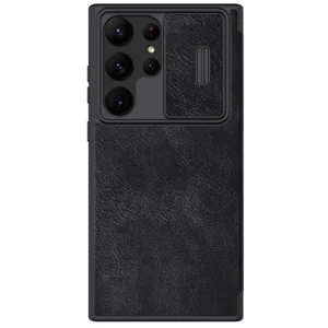 Nillkin Qin Leather Pro dėklas skirtas Samsung Galaxy S23 Ultra dėklas su Flip Camera dėklas juodos spalvos