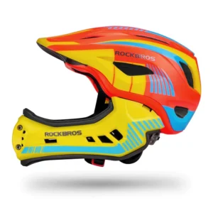 Rockbros TT-32SOYB-S vaikiškas dviratininko šalmas su nuimamu smakro lankeliu, dydis S - geltonos ir oranžinės spalvos - Image 3