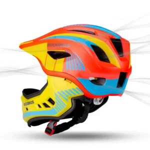 Rockbros TT-32SOYB-S vaikiškas dviratininko šalmas su nuimamu smakro lankeliu, dydis S - geltonos ir oranžinės spalvos - Image 5