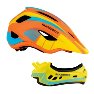 Rockbros TT-32SOYB-S vaikiškas dviratininko šalmas su nuimamu smakro lankeliu, dydis S - geltonos ir oranžinės spalvos - Image 6