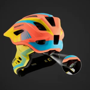 Rockbros TT-32SOYB-S vaikiškas dviratininko šalmas su nuimamu smakro lankeliu, dydis S - geltonos ir oranžinės spalvos - Image 7