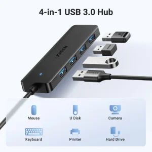 HUB Ugreen CM219 25851 su 4 USB-A 3.0 ports and USB-A 3.0 kabelis 15cm - juodos spalvos - Image 3