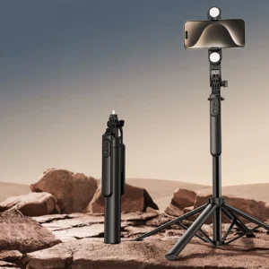 Asmenukių lazda WH181D-Y1S 1.75m aluminum alloy telescopic tripod with dual lamp and phone holder - juodos spalvos - Image 3