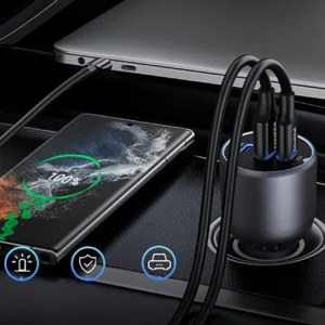 Ugreen EC705 automobilinis įkroviklis 130W 2x USB-C 1x USB-A - pilkos spalvos - Image 3