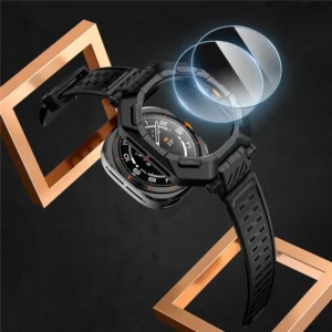Supcase Unicorn Beetle Pro & Apsauginis stiklas 2-PACK dėklas skirtas Samsung Galaxy Watch Ultra (47MM) - juodos spalvos - Image 5