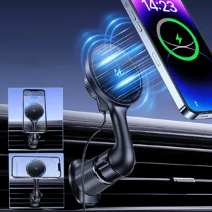 Wozinsky WCT5-6S4Y automobilinis telefono laikiklis su Qi/MagSafe 15W Inductive Charger for Air Vent - juodos spalvos - Image 5