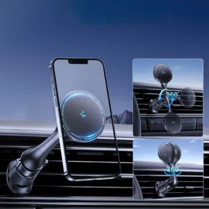 Wozinsky WCT5-6S4Y automobilinis telefono laikiklis su Qi/MagSafe 15W Inductive Charger for Air Vent - juodos spalvos - Image 6