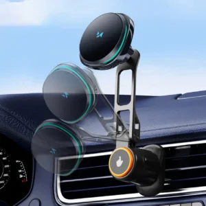 Wozinsky WCT5-6S2Y automobilinis telefono laikiklis su Qi/MagSafe 15W Inductive Charger for Air Vent - juodos spalvos - Image 4