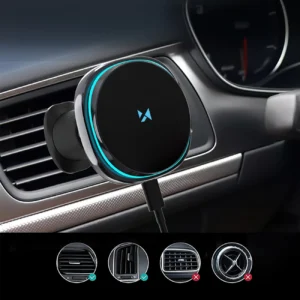 Wozinsky WCT5-Q6S2Y automobilinis telefono laikiklis su Qi/MagSafe 15W Inductive Charger for Ventilation Grill with Fan - juodos spalvos - Image 6