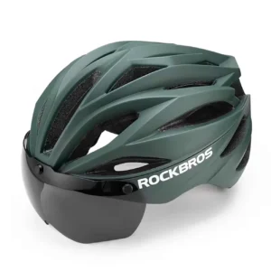 Rockbros dviratininko šalmas su skydeliu Detachable UV Protective Goggles, Unisex - žalios spalvos - Image 1