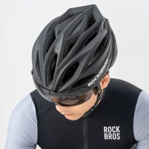 Rockbros dviratininko šalmas su skydeliu Detachable UV Protective Goggles, Unisex - žalios spalvos - Image 5