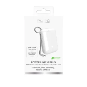 Puro Power Link 10 Plus 10000mAh Power Bank su Built-in USB-C Kabelis – baltos spalvos - Image 4