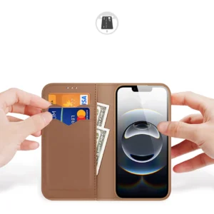 Dux Ducis Hivo Apple iPhone 16e dėklas su Flip and RFID Protection - rudos spalvos - Image 2