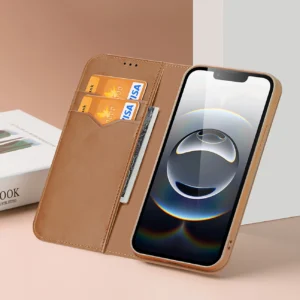 Dux Ducis Hivo Apple iPhone 16e dėklas su Flip and RFID Protection - rudos spalvos - Image 9