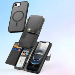 Dux Ducis Lawa Apple iPhone 16e Leather dėklas su Detachable Magnetic Wallet - juodos spalvos - Image 4