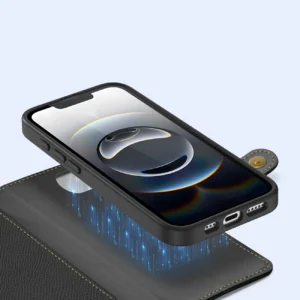 Dux Ducis Lawa Apple iPhone 16e Leather dėklas su Detachable Magnetic Wallet - juodos spalvos - Image 6