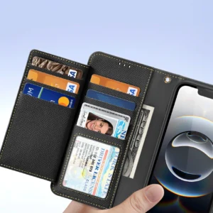 Dux Ducis Lawa Apple iPhone 16e Leather dėklas su Detachable Magnetic Wallet - juodos spalvos - Image 8