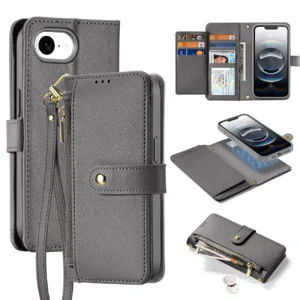 Dux Ducis Lawa Apple iPhone 16e Leather dėklas su Detachable Magnetic Wallet - pilkos spalvos