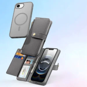 Dux Ducis Lawa Apple iPhone 16e Leather dėklas su Detachable Magnetic Wallet - pilkos spalvos - Image 4