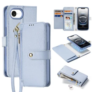 Dux Ducis Lawa Apple iPhone 16e Leather dėklas su Detachable Magnetic Wallet - mėlynos spalvos