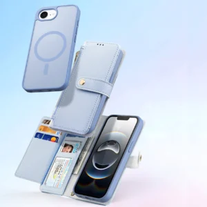 Dux Ducis Lawa Apple iPhone 16e Leather dėklas su Detachable Magnetic Wallet - mėlynos spalvos - Image 4