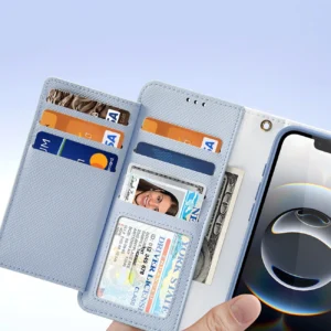 Dux Ducis Lawa Apple iPhone 16e Leather dėklas su Detachable Magnetic Wallet - mėlynos spalvos - Image 8