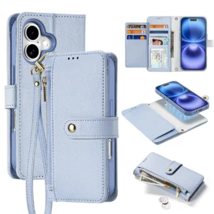 Dux Ducis Lawa Apple iPhone 16 Leather dėklas su Detachable Magnetic Wallet - mėlynos spalvos