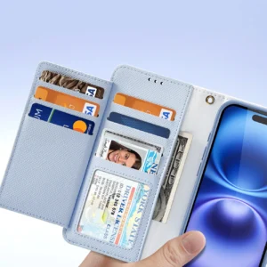 Dux Ducis Lawa Apple iPhone 16 Leather dėklas su Detachable Magnetic Wallet - mėlynos spalvos - Image 7
