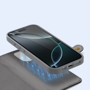 Dux Ducis Lawa Apple iPhone 16 Pro Leather dėklas su Detachable Magnetic Wallet - pilkos spalvos - Image 5